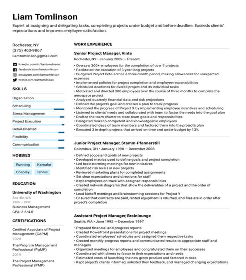 management resume key skills